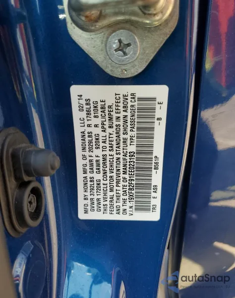 2014 Honda Civic Exl from USA, damaged, VIN 19XFB2F91EE023193